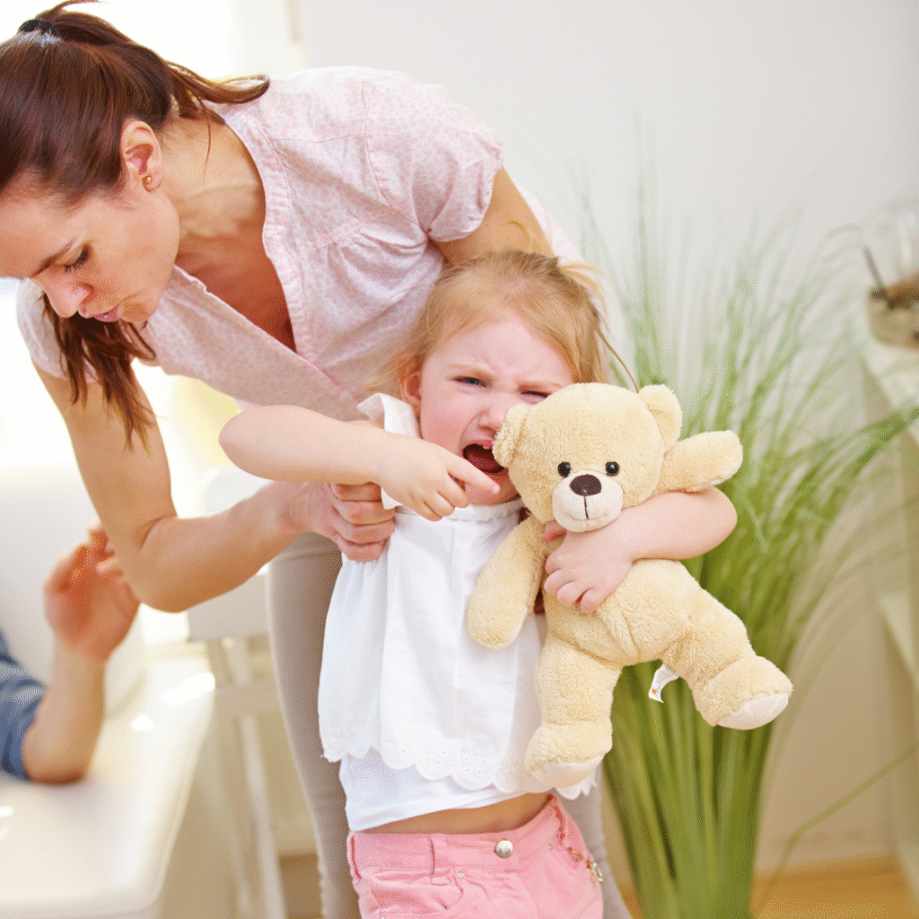 Girl doesn't listen to mom Calm little home, Toddler tantrum, girl doesn't want to listen to mom