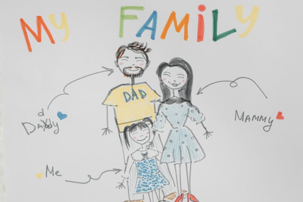 Kid's drawing of a cute family