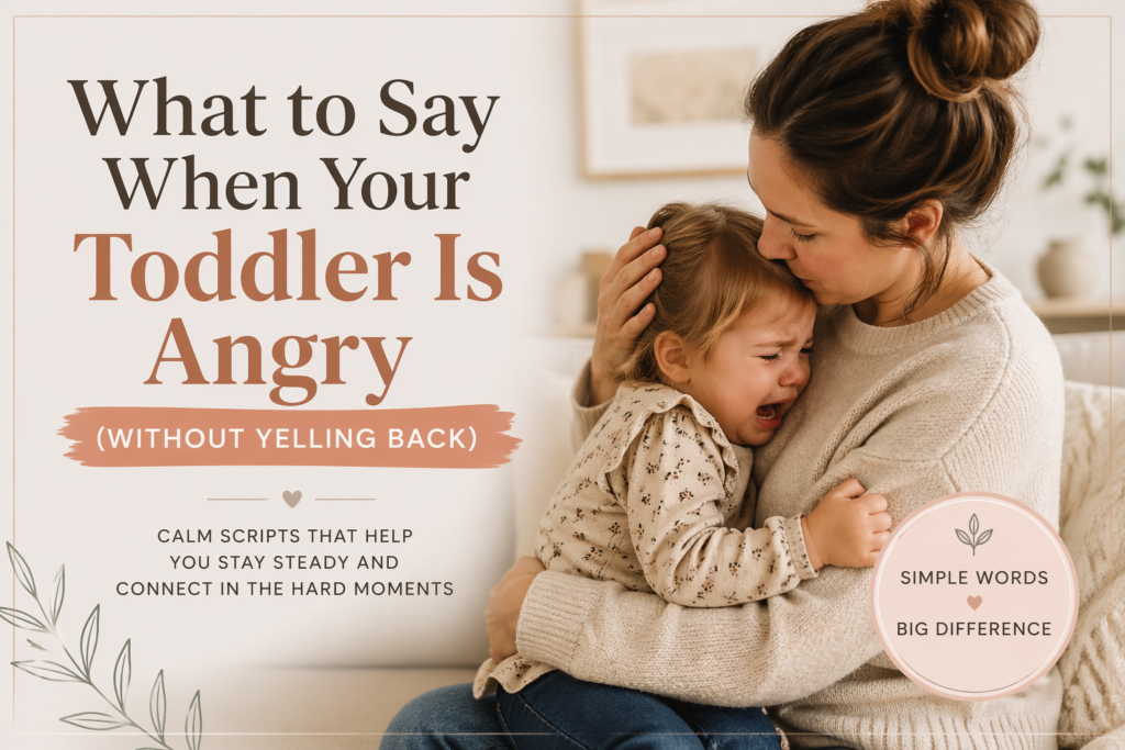 toddler is angry, mother is sitting in an armchair soothing her crying daughter
