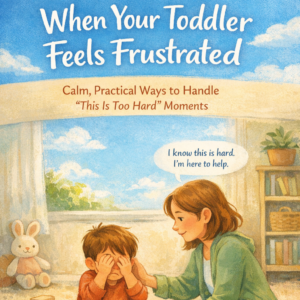 A mother is soothing her frustrated toddler